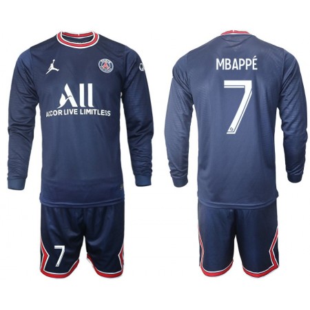 Fußballtrikots Paris Saint-Germain Mbappé 7 Kinder 2021-2022 Langarm Heimtrikotsatz kaufen